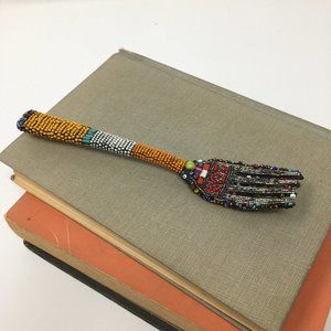 Handmade Bead Wrapped Grouted Mosaic Faceted Striped Ornamental Decorative Fork